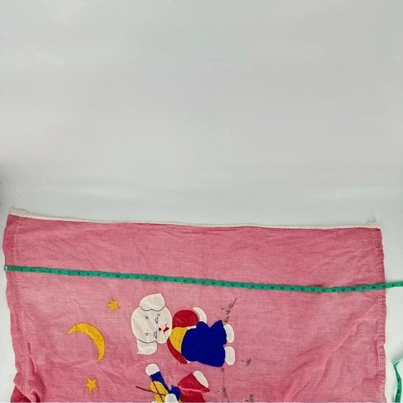 Vintage 40’s handmade appliqué gingham curtain for nursery with kitten and puppy - Picture 11 of 11